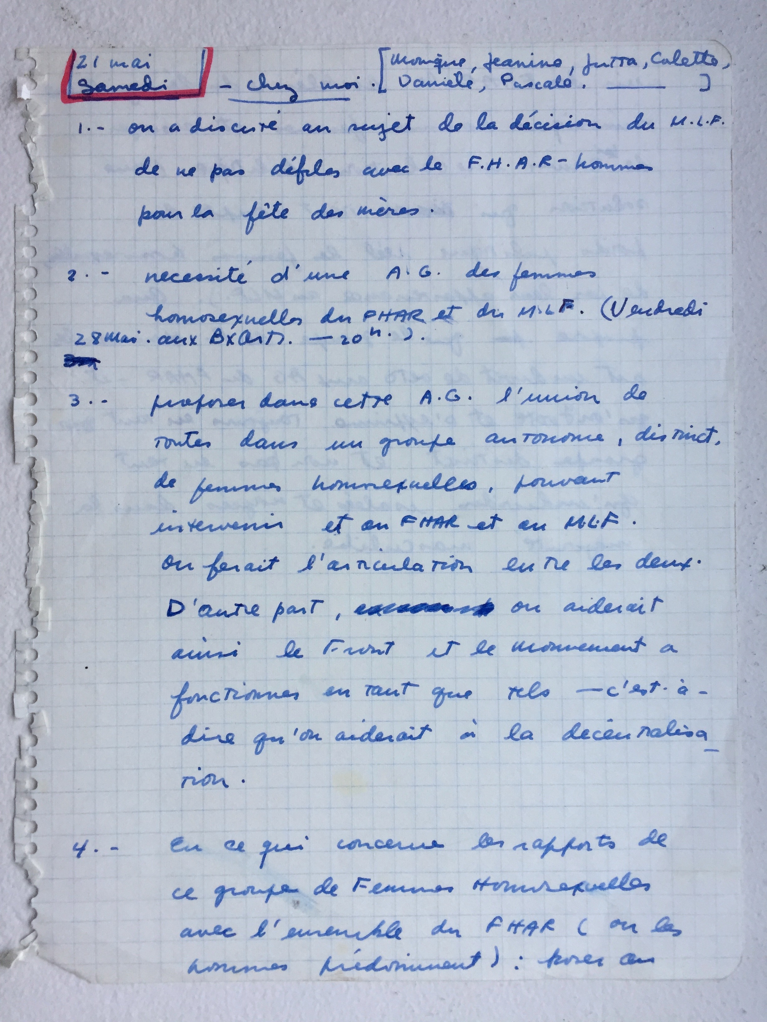 notes from activist meetings in Paris in the Seventies