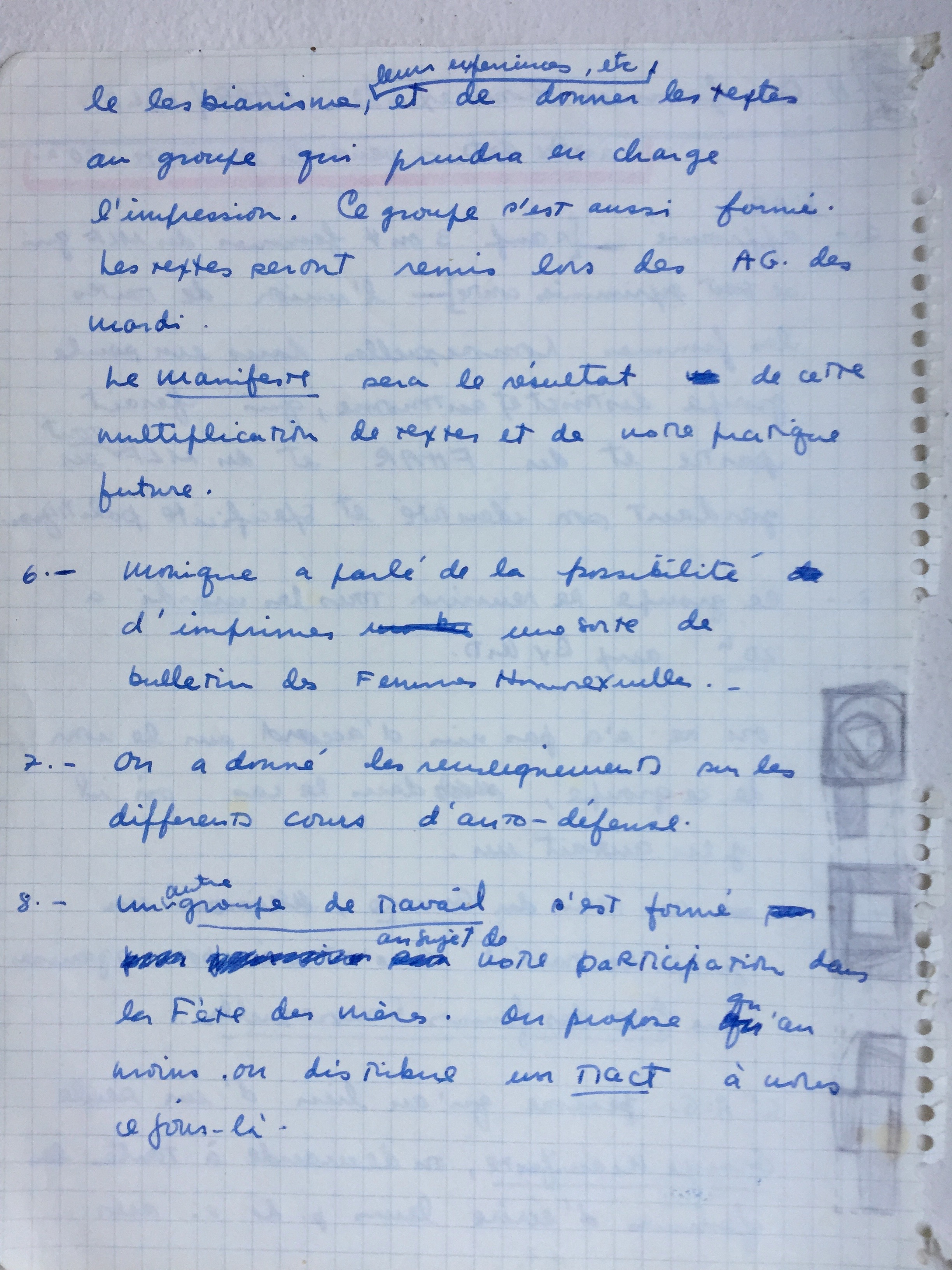notes from activist meetings in Paris in the Seventies